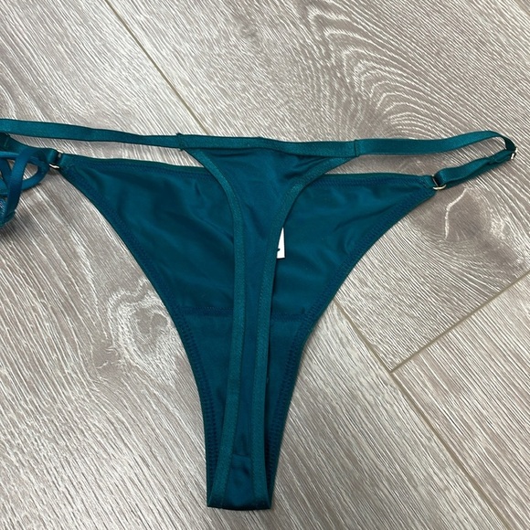 NWT Auden Halter Teal Satin Lace Strappy Back Babydoll Nightie and Thong Panty S - Picture 13 of 15